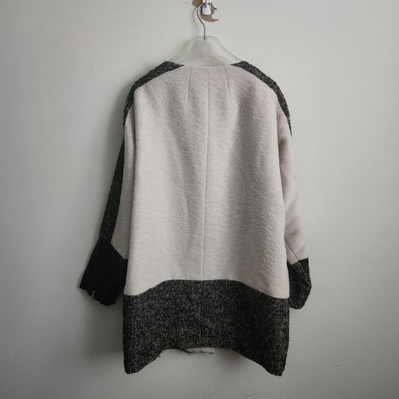 WALTER BAKER | Wool Tweed Faux leather jacket coat black cream sz L - Picture 7 of 7